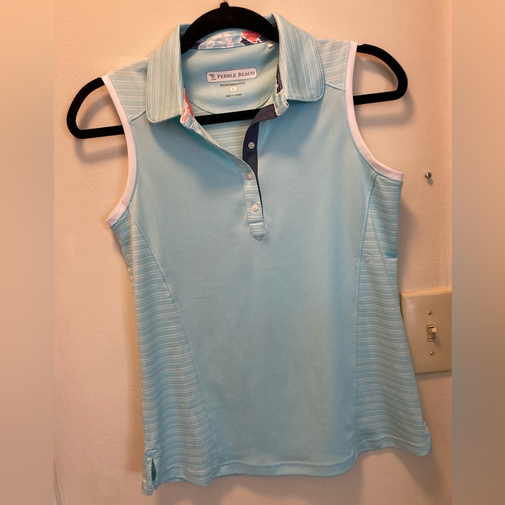 Pebble Beach light blue gold tank top. Like new. Size small.